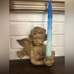 Cherub Angel baby candle holder sconce with wings and roses washed in gold